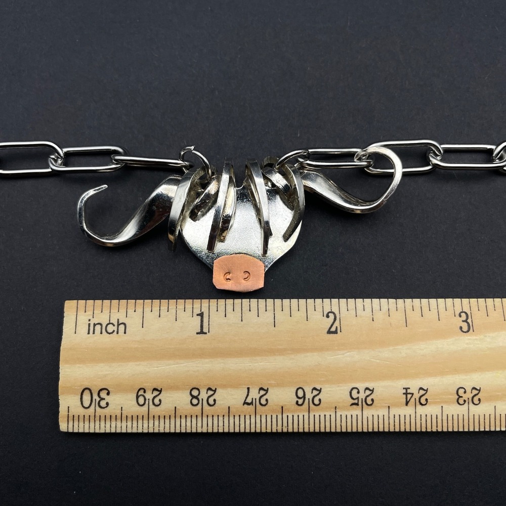 Handmade Highland Cow Fork Pendant Necklace Silver Cowgirl Unisex - Picture 7 of 8